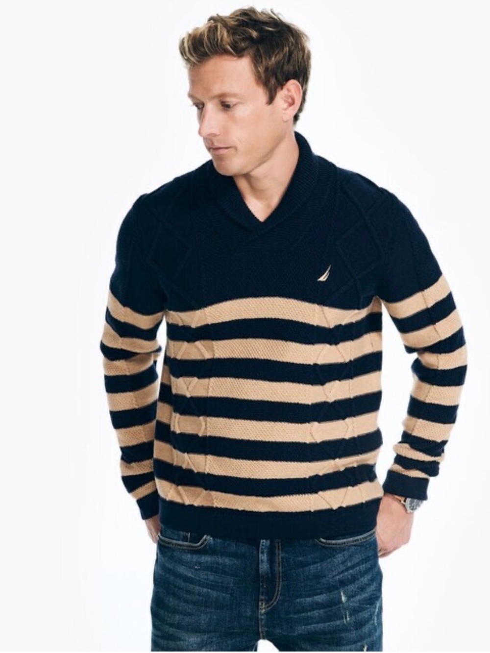 Striped Cable Knit Sweater - Picture 2 of 6